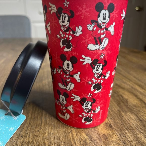Disney Christmas Mickey and Minnie Mouse Bamboo Travel Mug, Red, Holiday NEW - Picture 5 of 11
